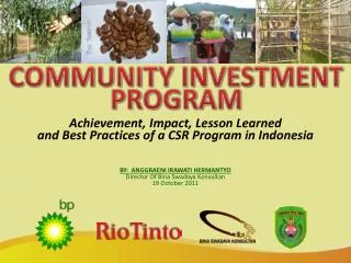 Achievement , Impact, L esson L earned and B est P ractices of a CSR Program in Indonesia