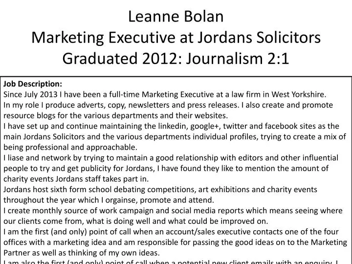 leanne bolan marketing executive at jordans solicitors graduated 2012 journalism 2 1
