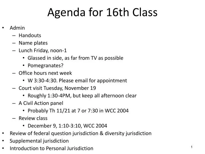agenda for 16th class