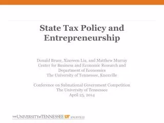 State Tax Policy and Entrepreneurship