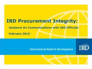 IRD Procurement Integrity: