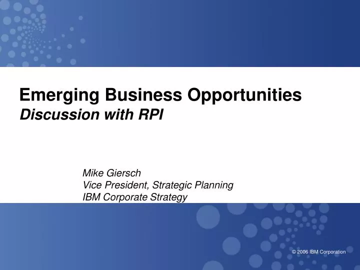 emerging business opportunities discussion with rpi