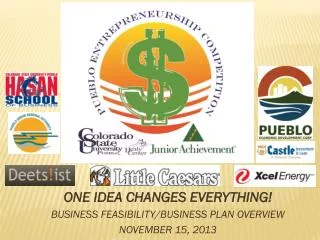 ONE IDEA CHANGES EVERYTHING! BUSINESS FEASIBILITY/BUSINESS PLAN OVERVIEW NOVEMBER 15, 2013