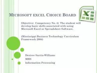 Microsoft excel Choice Board