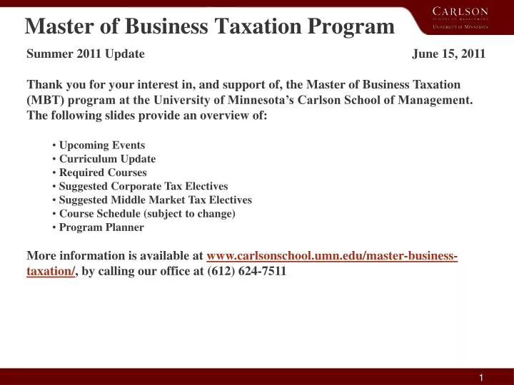 master of business taxation program