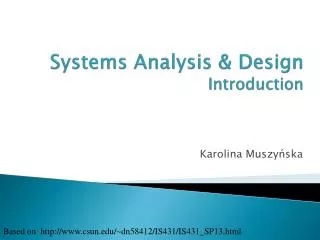 Systems Analysis &amp; Design Introduction