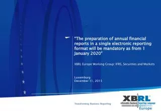 XBRL Europe Working Group: IFRS, Securities and Markets Working Group
