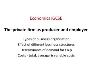 Economics iGCSE The private firm as producer and employer