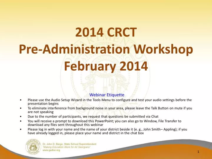 2014 crct pre administration workshop february 2014