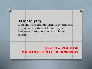 AS 91380 (3.2): Demonstrate understanding of strategic response to external factors by a business that operates in a