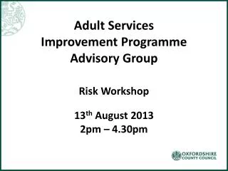 Adult Services Improvement Programme Advisory Group