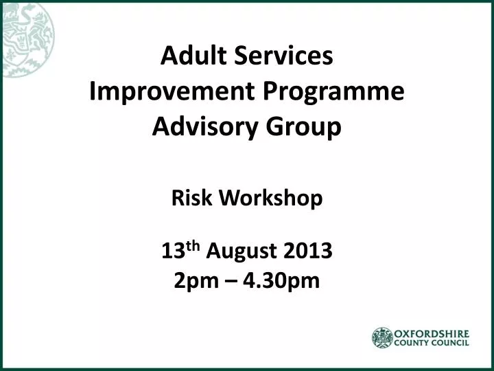 adult services improvement programme advisory group