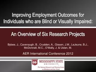Improving Employment Outcomes for Individuals who are Blind or Visually Impaired: