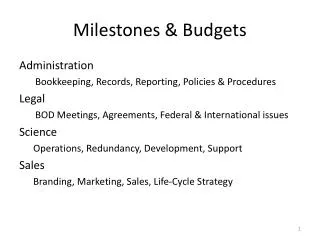 Milestones &amp; Budgets