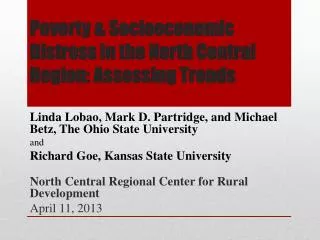 Poverty &amp; Socioeconomic Distress in the North Central Region: Assessing Trends