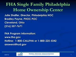FHA Single Family Philadelphia Home Ownership Center