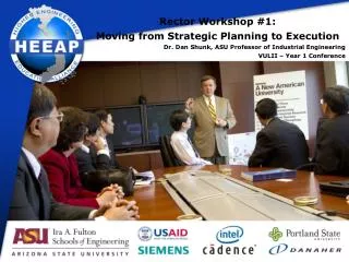 Rector Workshop #1: Moving from Strategic Planning to Execution Dr. Dan Shunk, ASU Professor of Industrial Engineering