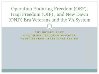 Operation Enduring Freedom (OEF), Iraqi Freedom (OIF) , and New Dawn (OND) Era Veterans and the VA System