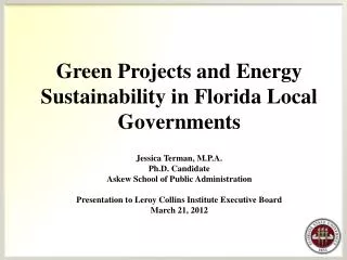 Green Projects and Energy Sustainability in Florida Local Governments
