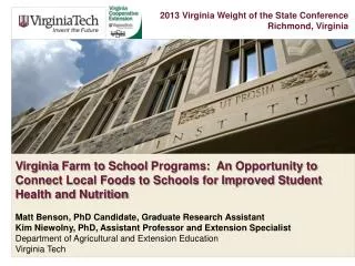 Virginia Farm to School Programs: An Opportunity to Connect Local Foods to Schools for Improved Student Health and N