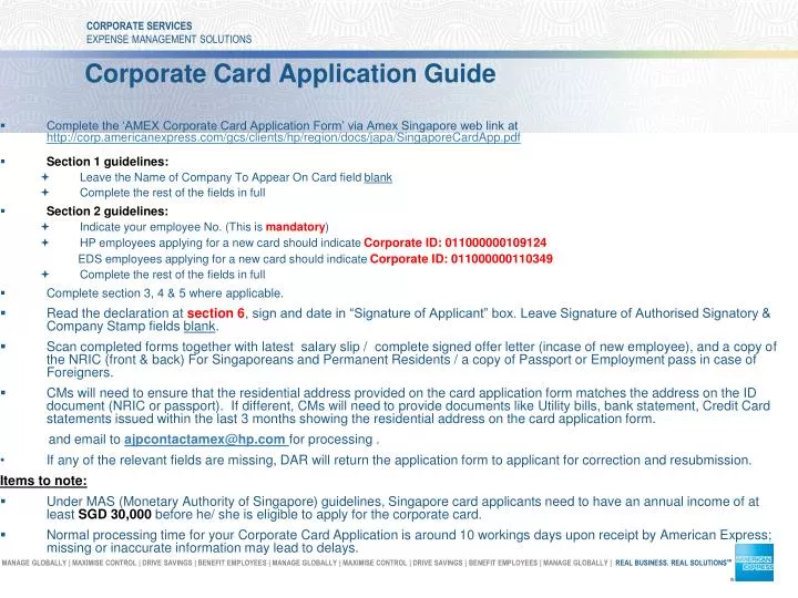 corporate card application guide