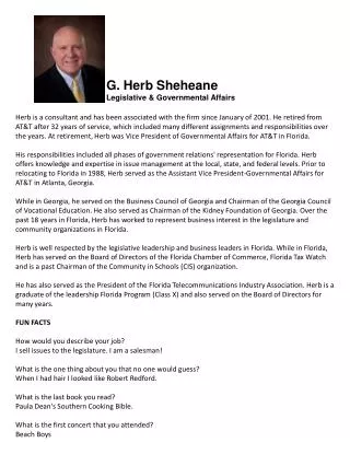 G. Herb Sheheane Legislative &amp; Governmental Affairs