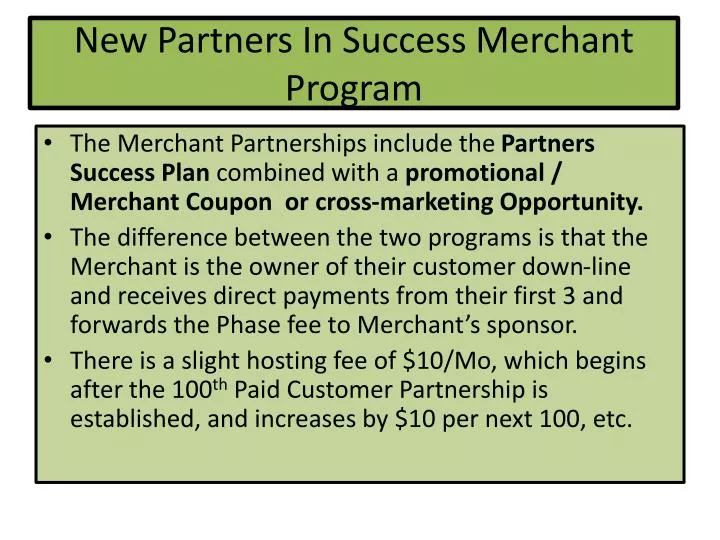 new partners in success merchant program