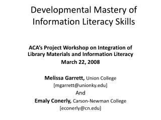 Developmental Mastery of Information Literacy Skills
