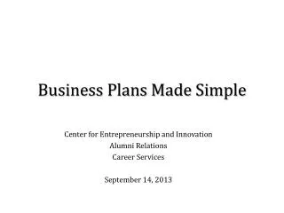 Business Plans Made Simple