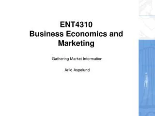 ENT4310 Business Economics and Marketing