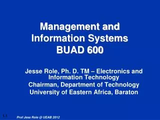 Management and Information Systems BUAD 600