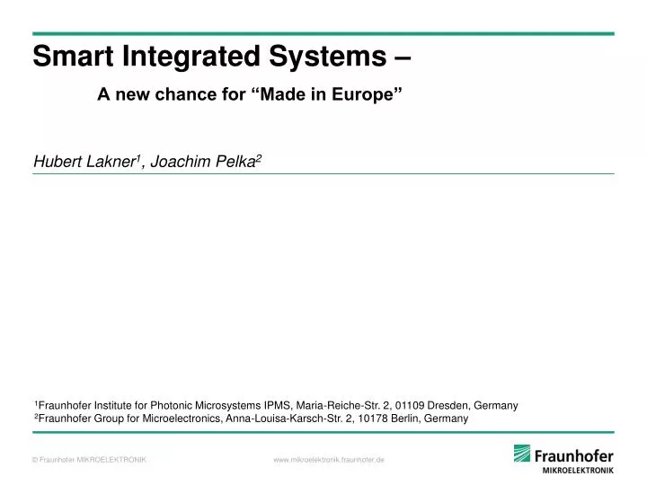 smart integrated systems a new chance for made in europe