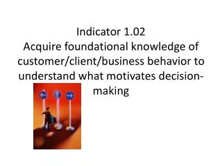 Indicator 1.02 Acquire foundational knowledge of customer/client/business behavior to understand what motivates decisio