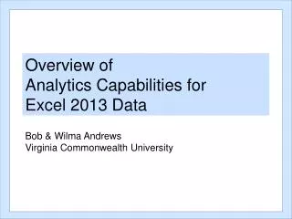 Overview of Analytics Capabilities for Excel 2013 Data