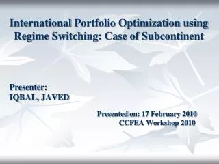 International Portfolio Optimization using Regime Switching: Case of Subcontinent