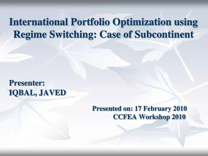 international portfolio optimization using regime switching case of subcontinent