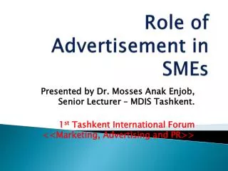 Role of Advertisement in SMEs