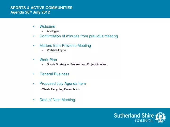 sports active communities agenda 26 th july 2012