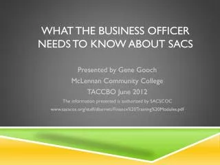 What the Business Officer Needs to Know about SACS