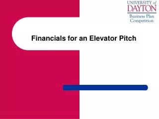 Financials for an Elevator Pitch