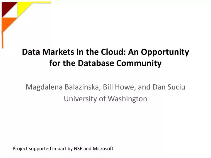 data markets in the cloud an opportunity for the database community