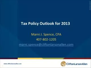 Tax Policy Outlook for 2013