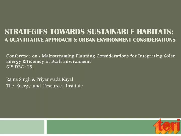 strategies towards sustainable habitats a quantitative approach urban environment considerations