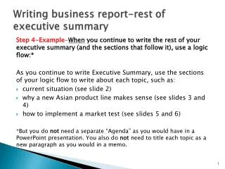 Writing business report-rest of executive summary