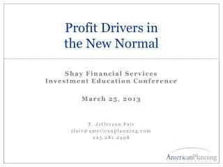 Profit Drivers in the New Normal