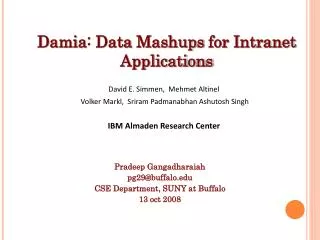 Damia : Data Mashups for Intranet Applications