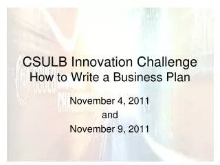 CSULB Innovation Challenge How to Write a Business Plan