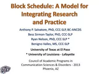 Block Schedule: A Model for Integrating Research and Practice
