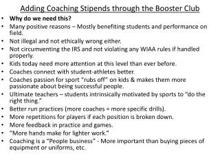 Adding Coaching Stipends through the Booster Club