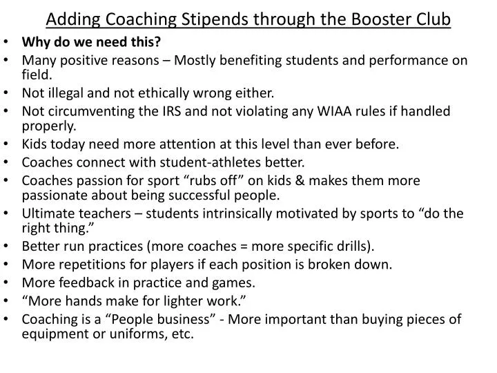 adding coaching stipends through the booster club